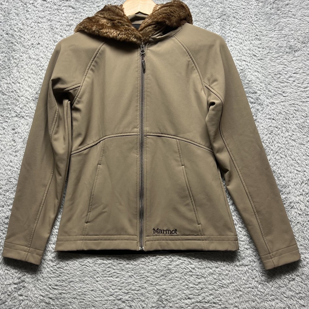 Marmot Furlong‎ Jacket Womens Small Beige Tan Softshell Wind Water Resistant